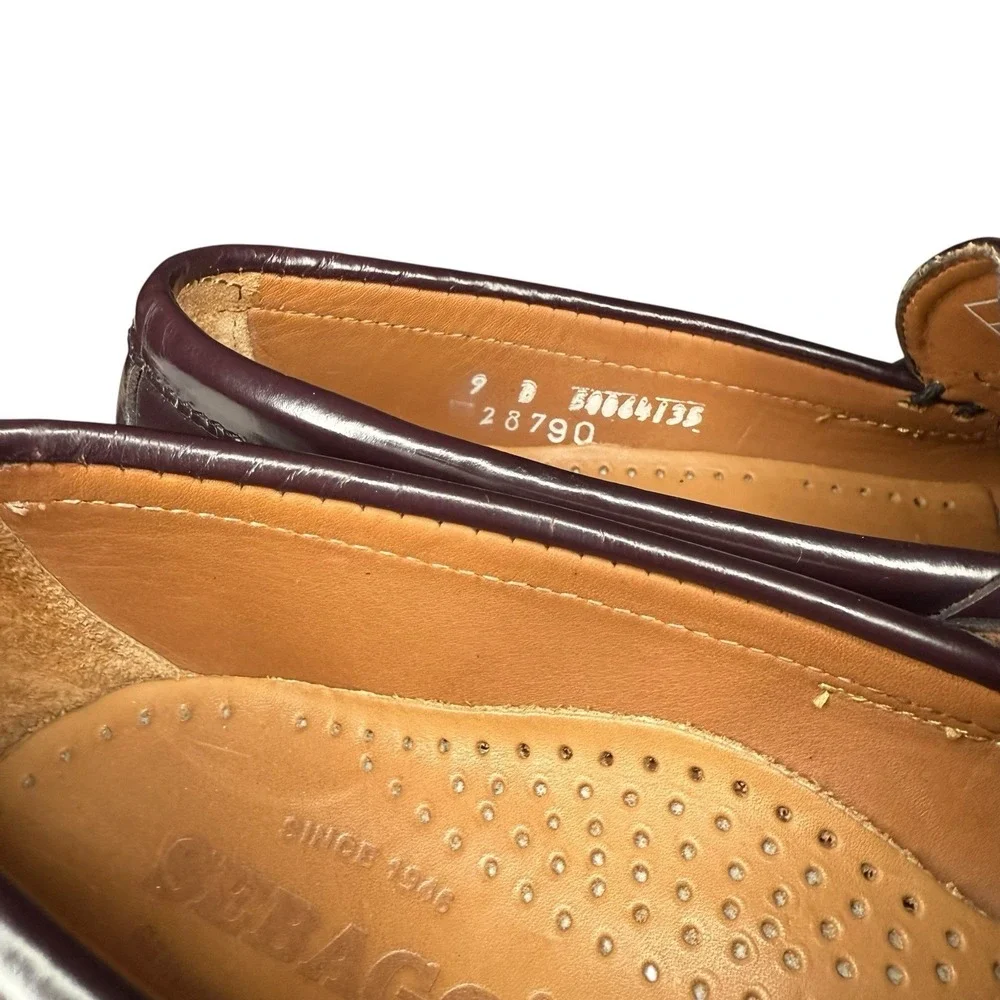 Sebago Classic Penny Loafers Burgundy‎ Leather Handsewn Men's Size 9